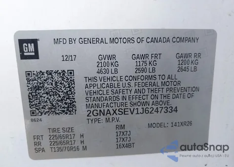 2018 Chevrolet Equinox Lt from USA, damaged, VIN 2GNAXSEV1J6247334